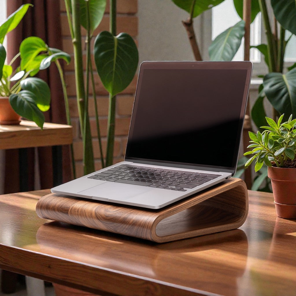 Nordic Walnut Wood Laptop Stand - Handcrafted Aesthetic Elevation