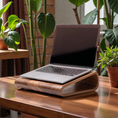 Nordic Walnut Wood Laptop Stand - Handcrafted Aesthetic Elevation